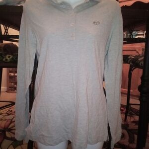 Piquet Pullover Long Sleeve Size Medium Gray